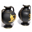  handsome pair of french old paris porcelain basalt -glazed double-handled urns with neoclassical decoration