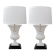  elegant pair of italian white-glazed basket-weave urn-form porcelain lamps