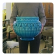 rare and large english burmantofts faience teal-glazed pierce-work jardinière/urn/pot 