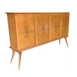 Stylish Italian Mid-Century 4-Door Sycamore Credenza in the Style of Ico Parisi