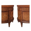 Handsome Pair of Baltic Neoclassical Style Marquetry Inlaid Birch and Walnut Demilune Commodes.