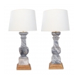 Striking Pair of French Louis Philippe Gray Marble Balustrades now Mounted as Lamps