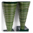 Pair 1950's Atomic Age Conical-form Green Glazed Ribbed Lamps 