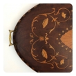 An Intricately Inlaid English Victorian Marquetry Oval Tray with Brass Handles