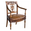 Italian Neoclassical Carved Fruitwood Armchair with Leather Seat