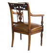 Italian Neoclassical Carved Fruitwood Armchair with Leather Seat