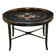 English Victorian Painted and Inlaid Oval Papier-Mache Tray-on-Stand