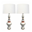 Shapely Pair of 1960's White-glazed Lamps with Mustard, Black and Coral Highlights