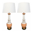 Pair of Frederick Cooper 1960's Peach and White Crackle-glaze Lamps
