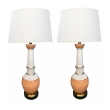 Pair of Frederick Cooper 1960's Peach and White Crackle-glaze Lamps