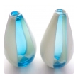 Shapely air of Murano 1960's Teal, White and Cream Striped Bottle-form Vases 