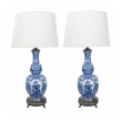 A Striking Pair of Antique Dutch Delftware Blue and White Double-baluster Vases now Mounted as Lamps