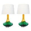 A Large Pair of American 1970's Yellow and Green Art Glass Lamps