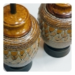 Boldly-scaled Pair of Italian 1960's Ochre-glazed Jar-form Lamps with Lava-glaze Decoration