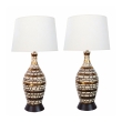 Mid-century Incised Geometric Bottle-form Lamps with Gilt Highlights