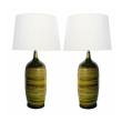  Impressively Large Pair of American 1960's Geometrically Textured Drip Glaze Ceramic Lamps 