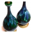 A Richly Colored American 1960's Bottle-form Emerald Green and Blue Drip-glaze Lamps