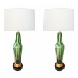 Pair of Murano 1960's Art Glass Lamps with Applied Green Decoration