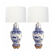 Large Pair of Dutch Delftware Blue & White Glazed Ginger Jar Lamps