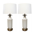 Pair of 1960's White-glazed Octagonal Lamps with Bronze Foliate Fittings