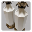 Pair of 1960's White-glazed Octagonal Lamps with Bronze Foliate Fittings