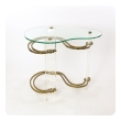 Stylish Kidney-shaped Glass and Lucite Side Table with Curvaceous Glass Stretchers