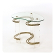 Stylish Kidney-shaped Glass and Lucite Side Table with Curvaceous Glass Stretchers