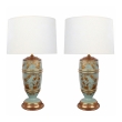 Pair of French 1940's Pale-Blue Opaline Glass Lamps with Gilt Decoration 
