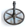 Pair of Industrial Cast Iron Gear Wheel Tables with Circular Glass Tops