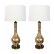 Pair of Murano 1960's Gold and White Glazed Bottle-form Lamps with Colored Specks