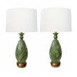 Large Pair of 1960's Celadon Drip Glaze Ovoid-form Lamps