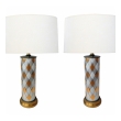 Tall Pair of American 1960's Cylindrical-form Harlequin Cased Glass Lamps 
