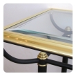 a good quality french 1950's brass and black metal console table with beveled glass top and lower shelf