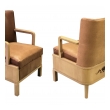 chic pair of french 1940's sycamore marquetry open armchairs in the manner of maurice jallot
