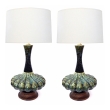 An Iconic Pair of Mid-Century Green Mottled-Glazed Globular Lamps