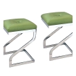 Pair of 1970's Z-form Chrome Stools with Apple Green Leather Upholstery