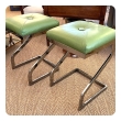 Pair of 1970's Z-form Chrome Stools with Apple Green Leather Upholstery