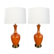 Vibrant Pair of 1960's Orange-glazed Bottle-form Lamps
