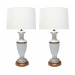 Pair of French 1960's White Frosted Glass Lamps with Gilt Highlights