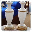 Pair of French 1960's White Frosted Glass Lamps with Gilt Highlights