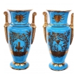 Pair of Empire Style Cerulean-glazed Porcelain Vases with Chinoiserie Motifs