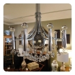 Large Italian 1970's Gaetano Sciolari Style Chrome Ten Light Chandelier with Glass Pendants