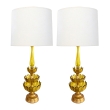 Striking Pair of Blenko 1960's Butterscotch Glass Lotus Leaf Lamps