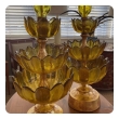 Striking Pair of Blenko 1960's Butterscotch Glass Lotus Leaf Lamps
