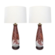 Large Pair of French Leune/Daum Enameled Vases as Lamps; Signed Leune