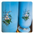 Fine Pair of French Cerulean Blue Opaline Lamps with Polychromed Decoration