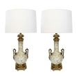 Pair of Murano Gold Aventurine Bottle-form Lamps with Brass Mounts