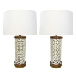 Pair of 1960's Reticulated Ivory Enameled-Metal Cylindrical-form Lamps 
