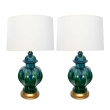 1960's Blue And Green Drip-Glaze Octagonal Ginger Jar Lamps