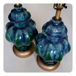 1960's Blue And Green Drip-Glaze Octagonal Ginger Jar Lamps